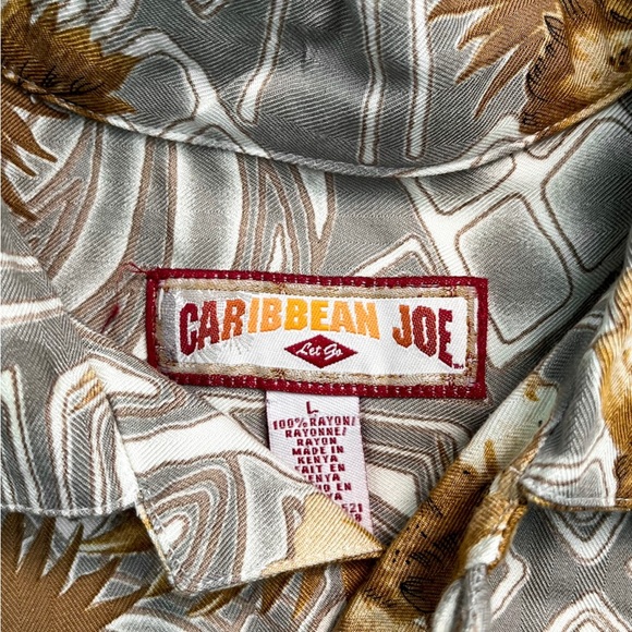 Large Caribbean Joe Gold Flower Hawaiian Button-Up Shirt - Picture 4 of 4